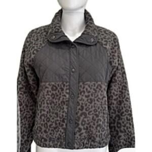Abercrombie & Fitch Charcoal Gray Quilted Leopard Snap Button Fleece, M